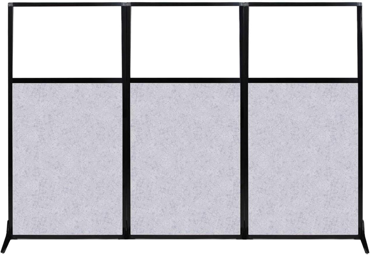 Versare Office Workstation Screen | Portable Wall Divider | Modern Cubicle | Freestanding Privacy Screen | Flexible Work Space | 3 Panels | 99" Wide x 70" Tall Marble Gray SoundSorb Panels With Window