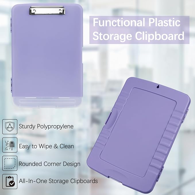 Meiikun Clipboard with Storage, Plastic Clipboards 8.5x11 with Pen Holder, High Capacity Nursing Clipboard Folder, Side Opening Storage Clip Board for Office Work Nurses Teachers (Light Purple)