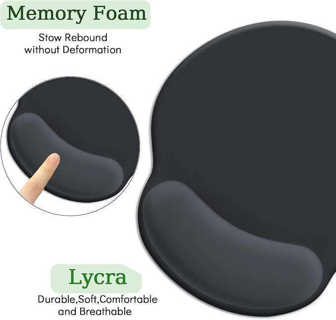 LIMKRIAN Ergonomic Mouse Pad with Gel Wrist Rest, 9.8 x 8.6 in, Black | Non-Slip PU Base, Smooth Surface, Cooling Gel Eases Wrist Pain, for Office/Gaming/Home, Office Mousepad Desk Accessories