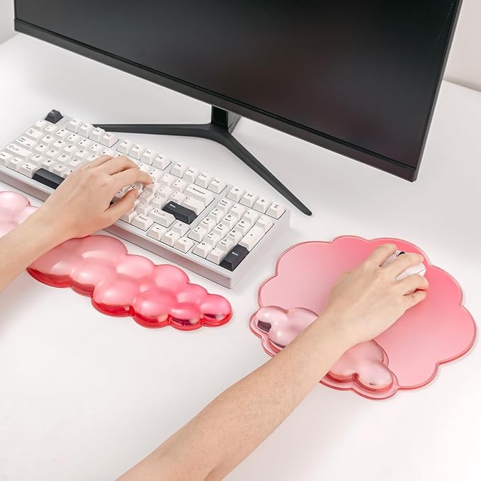 Keyboard Wrist Rest with Gel Cloud Mouse Pad - Soft and Cool Ergonomic Mouse Pad with Non-Slip Base, Cute Desk Accessories for Office/Home/Desktop/Latop