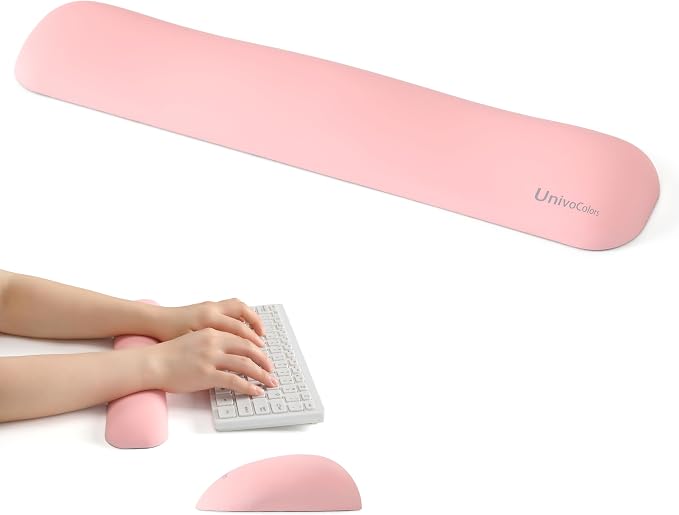 UnivoColors Design-Medium Wave Keyboard Wrist Rest of Medium, Artificial Sheepskin+Memory Foam+Ergonomic+Anti-Slip Gel, Resilience Support During Work and Gaming,Keyboard Accessory,Pink