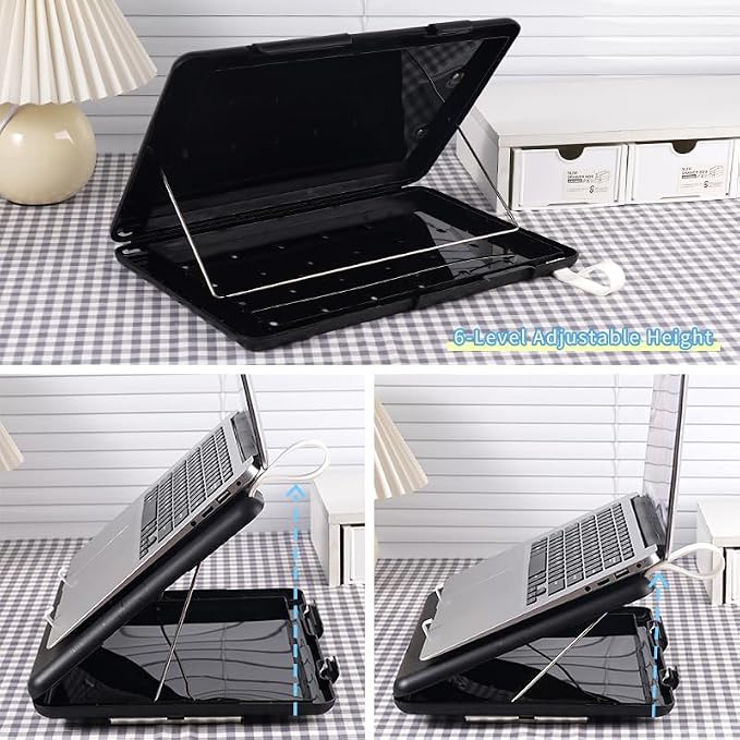 Letter Size Paper Organizer Box, A4 File Portable Project Case, Plastic Scrapbook Paper Organizer Storage with Latch & Suspension Hole & Stickers Nursing Clip Board(B-black-1pcs)
