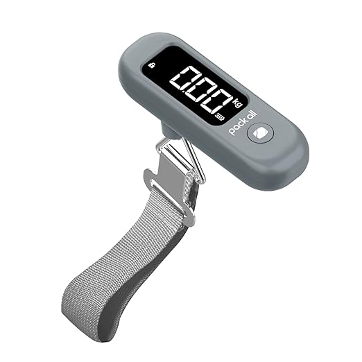 pack all Digital Luggage Scale for Travel, 110Lbs Capacity, 0.1Lb Precision | Handheld, Backlit LCD Display, Lb/Kg/Oz Conversion, Tare Function, Battery Included, Rock Grey