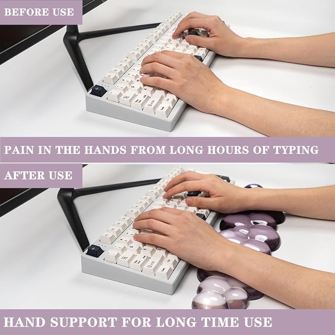 Ergonomic Cloud Silicone Gel Keyboard and Mouse Wrist Rest Set – Clear Wrist Rest for Computer Keyboard 60%/68%/75%, Comfort & Support for Typing and Gaming (Grey Purple)