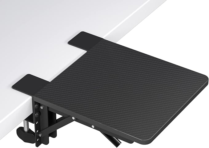 BONTEC Ergonomic Desk Extender Tray, 9.5"x9.1" Wrist Rest Shelf | 90°Foldable Elbow Support, Table Mount Arm, Clamp on Computer Arm Rest for Desk, Office & Home Use,Durable Easy to Install