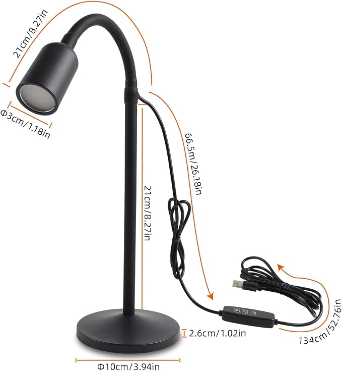 DAMI Small Desk Lamp with Flexible Gooseneck, USB Reading Light Nightstand with 3 Color Temperatures, Dimmable Eye-Caring Bedside Table Lamp for Home Office Bedroom Dorm RV - Black