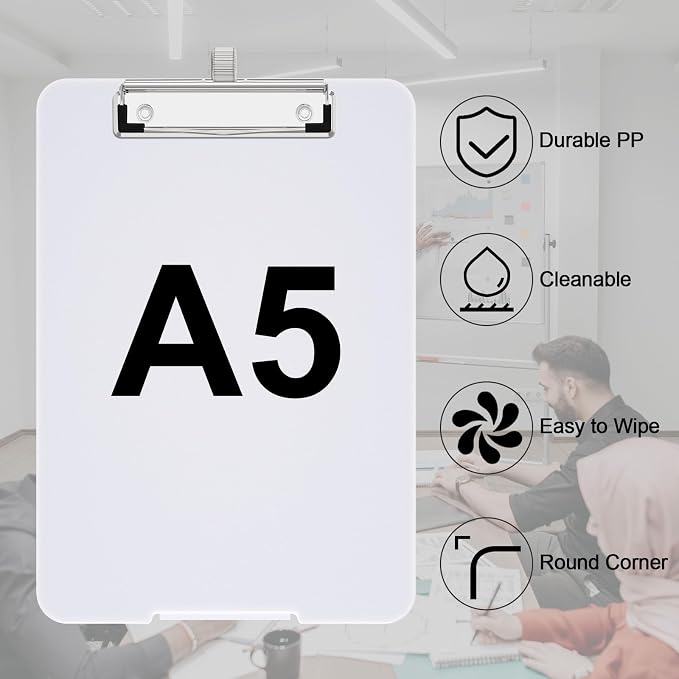 Hongri A5 Clipboard with Storage, Metal Retractable Pen Holder, White | 6 x 9'' Nursing Plastic Foldable Clip Board, Size 9.4 x 6.1 x 0.9 in, Menu Box for Work, Office & School Supplies