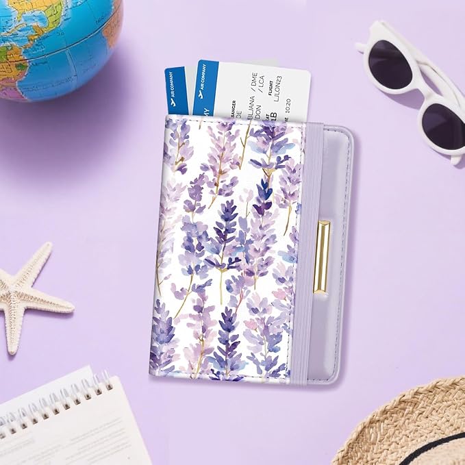 Coco Rossi Passport Holder for Travel Women Slim RFID Passport Cover Wallet | Travel Essentials, Passport Book Holders, Passport Wallet Cover Case, PU Leather, Cute, Thin, Spliced Design, Lavender