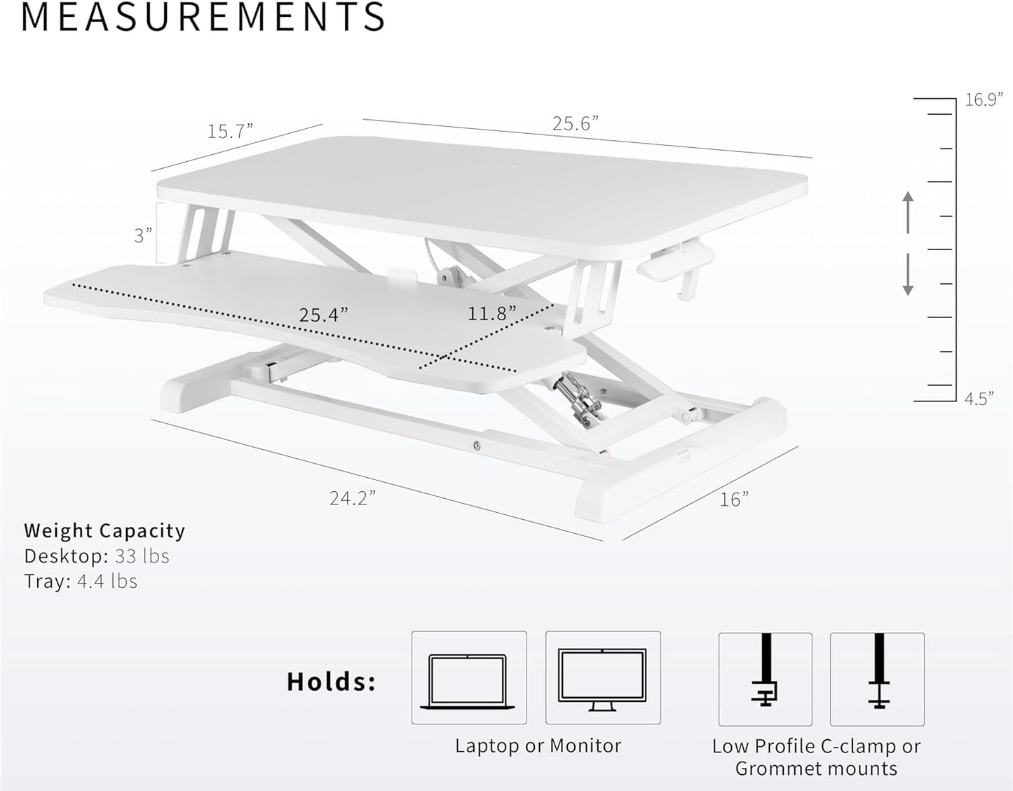 VIVO 26 inch Desk Converter, K Series, Height Adjustable Sit to Stand Riser, Dual Monitor and Laptop Workstation with Keyboard Tray, White, DESK-V026KW