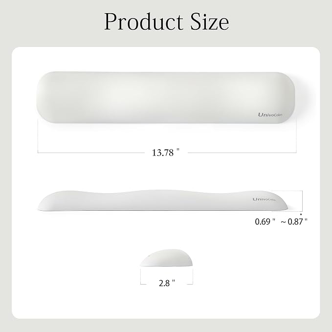 UnivoColors Design-Medium Wave Keyboard Wrist Rest of Medium, Artificial Sheepskin+Memory Foam+Ergonomic+Anti-Slip Gel, Resilience Support During Work and Gaming,Keyboard Accessory,White