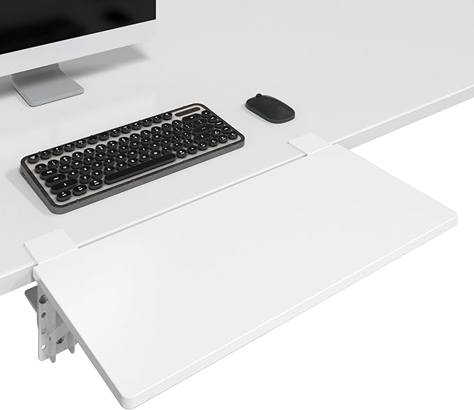 BONTEC Small Ergonomics Desk Extender Tray, 20 x 9.5 Inch, White | 90° Foldable Keyboard Tray Platform, Table Mount Arm Rest Shelf, Clamp on Computer Arm Rest, Suitable for Office Use