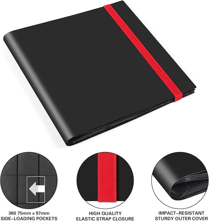 GEAoffice Card Binder, 12 Pockets Trading Card Album Folder Holder, 624 Side Loading Pockets Card Collection Binder for Yugioh, MTG, TCG, Sports & Games Cards, Black