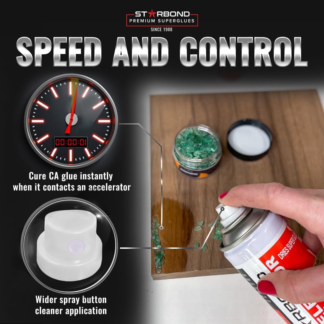 STARBOND Premium Grade Cyanoacrylate (CA) Super Glue, Black (2 oz) and Brown (2 oz) Medium-Thick Viscosity Knot Filler and Aerosol Accelerator (6 oz) Bundle for Woodworking, Woodturning, Carpentry