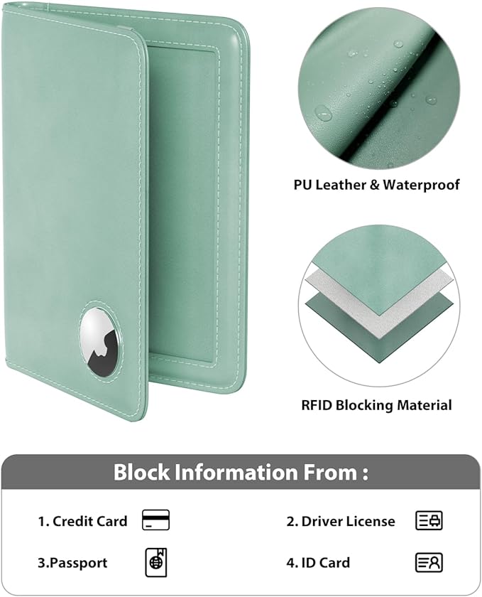 Stouchi AirTag Passport Holder – Slim RFID Travel Wallet | Ultra-slim, Waterproof PU Leather, 5 Card Slots, RFID Blocking, AirTag Slot – Perfect for US Passports, Snug for EU