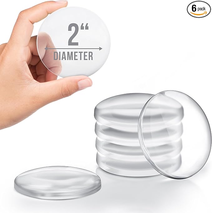Clear Door Stoppers - Medium 2" (6 Pack) - Door Stoppers for Wall with Strong Back Adhesive - Quiet and Shock Absorbent Silicone Wall Protectors from Door Knobs - Protects Every Surface