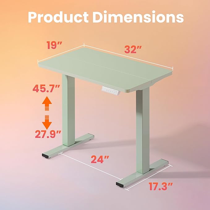 HUANUO 32" Small Electric Standing Desk Adjustable Height, 4 Memory Height Settings, Sit Stand Up Desk for Home Office & Computer Workstation, Sage Green