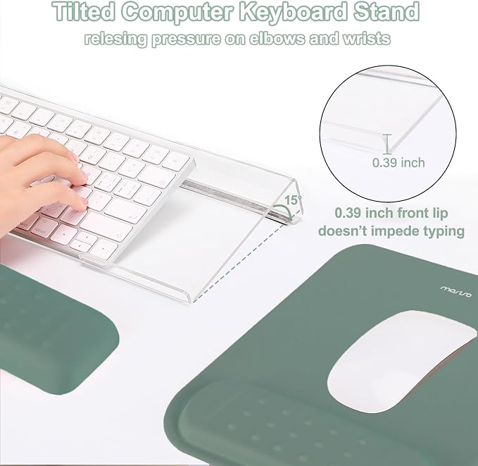 MOSISO Keyboard Stand&Wrist Rest Support for Keyboard &Mouse Pad Set | Ergonomic Massage Wrist Rest Set, Easy Typing Working Acrylic Clear Stand for Office Home, Emerald Green
