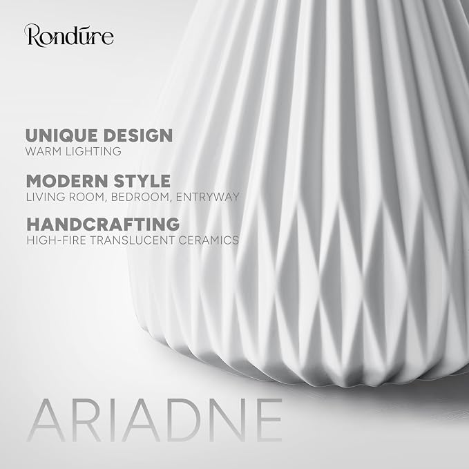 Modern Ceramic Decorative Table Lamp Living Room Bedroom Bedside | Handcrafted Unique Warm Ambient Lighting Lamp, Accent White Translucent Ceramic shade, Fully Dimmable, Corded, Bulb Included