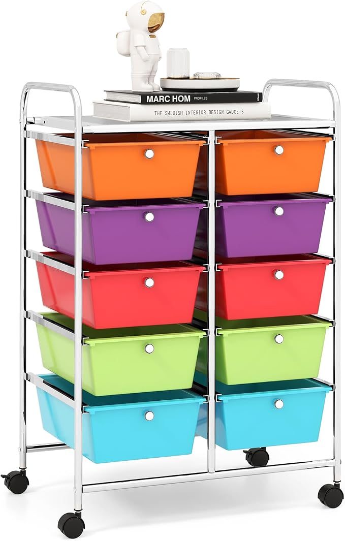 RELAX4LIFE Rolling Storage Cart with 10 Drawers - Craft Storage Cart with Lockable Wheels,Utility Cart, Art Cart Organizer for Crafting Storage, Studio, Office, Home, School Rolling Drawer Cart