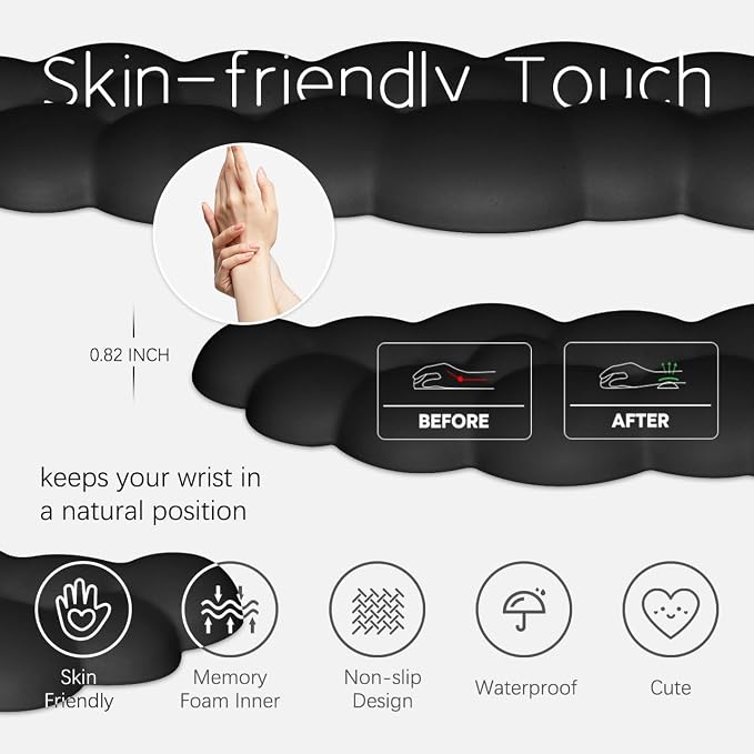 4 in 1 Ergonomic Leather Cloud Wrist Rest Keyboard and Mouse Pad & Coaster | Full 4-Piece Set, Non-Slip PU Base, Soft Memory Foam Comfort For Long Work/Gaming Hours, Cute Desk Decor, Easy To Clean
