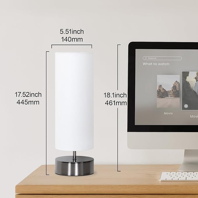 Touch Table Lamp, 3-Way Dimmable Bedside Lamp with Cylinder Fabric Shade | Modern Minimalist Accent Nightstand Desk Lamp, Night Light for Bedroom Living Room Kitchen, LED Bulb Included