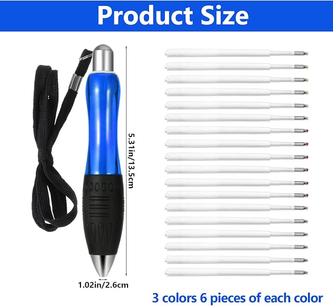 Sibba Heavy Weighted Ballpoint Pens 3 Pcs Big Fat Pens Aids Writing Large Wide Grip Pen Supplies 18 Pcs Refills for Tremor Handicap Carpal Tunnel Weak Hand Office(Black Red Blue)