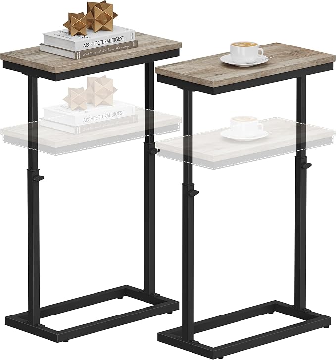 TUTOTAK End Table, Side Table, Tall Couch Table, Sofa Table, Set of 2 | for living Room, Bedroom, Greige TB01BG0832