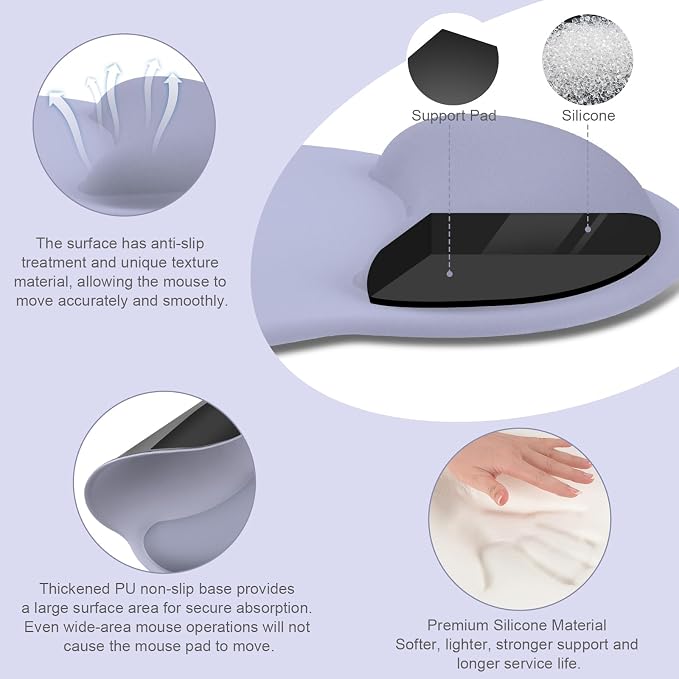 MOSISO Wrist Rest for Mouse Pad Set, Large Gaming Deskpad, Lavender Gray | Circle Curved Mousepad&Keyboard Wrist Rest&Coaster, Ergonomic Non-Slip Mousepad&Easy Typing Pad with Silicone Lining