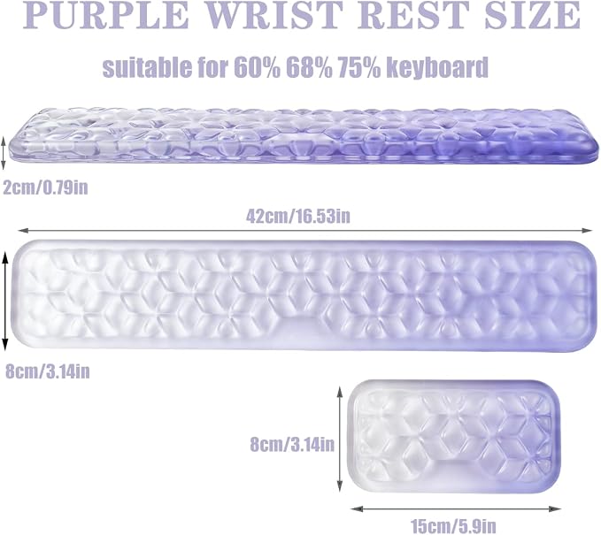 Gel Keyboard and Mouse Wrist Rest Set – Water Ripple Wrist Rest for Computer Keyboard 60%/68%/75%, Comfort & Support for Typing and Gaming (Purple Gradient)