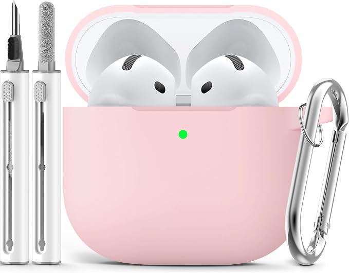 Ljusmicker for AirPods 4 Case 2024 with Cleaner Kit,Soft Silicone Protective Cover for Apple AirPods 4th Generation Cases for Women Men,for AirPod 4 Case Accessories with Keychain-Light Pink