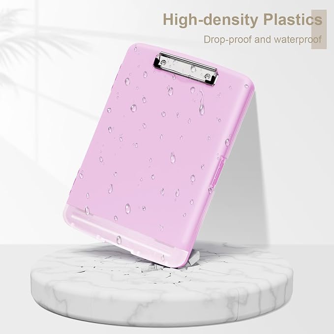 Piasoenc Clipboard with Storage, 8.5 x 11 Clip Board with Pen Holder, Pink | High Capacity, Heavy Duty Plastic Organization Box for A4 Legal Paper Folder, Folio & Side-Opening Nurses, Teachers, Student