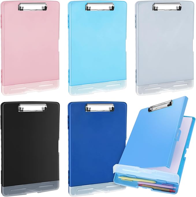 Crtiin 6 Pcs Colored Clipboard with Storage, 8.5 x 11 Inch Heavy Duty Plastic Nursing Clipboard Folder with Pen Holder A4 Medical Holder for Nurse Doctor Teacher Office, Organization (Simple Color)