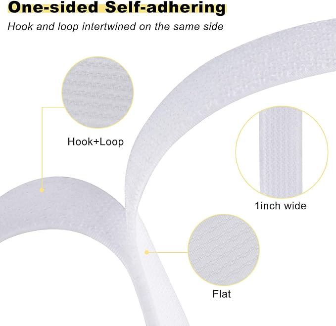 YMCRLUX 1"x16ft Hook and Loop Straps with 25 Metal Buckles, Adjustable Fastening Cable Straps, Cut-to-Length Cinch Strap, Reusable Nylon Securing Cord Ties for Organizer or Storage, 1 inch Wide, White