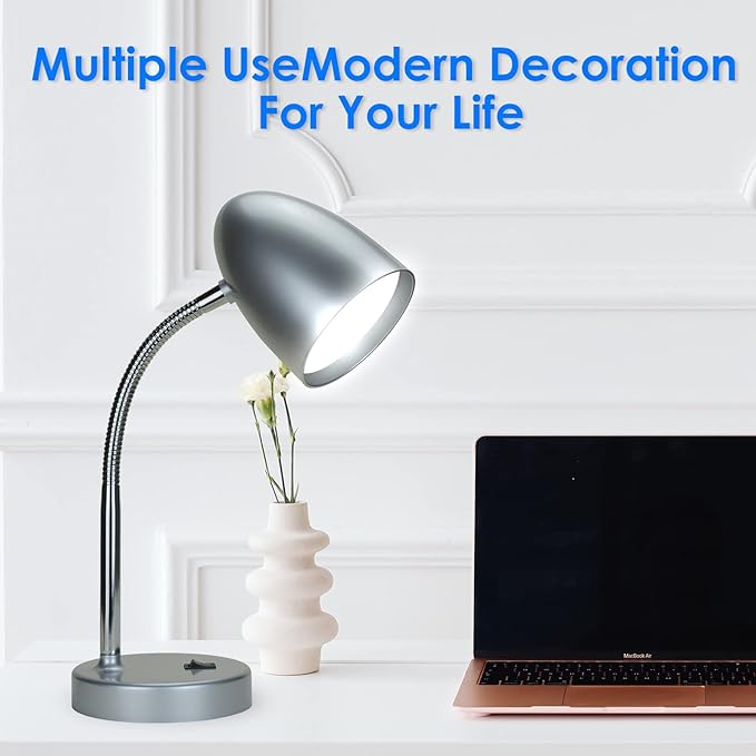 E ENERGETIC LIGHTING LED Desk Lamp, 3.5W 240LM 4000K Cool White Study Lamps for Bedroom and Office, Eye Protection, ETL Listed Silver Table lamp