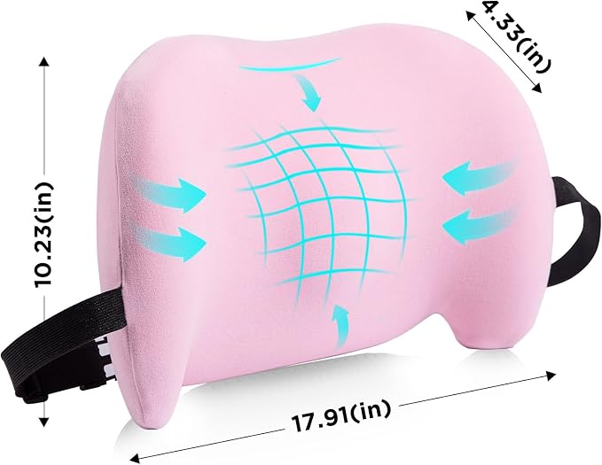 Lumbar Support Pillow for Office Chair, Memory Foam Car Back Cushion | Lumbar Pillow Lower Back with Adjustable Straps, Ergonomic Chair Back Pillow for Office, Car, Gaming Chairs and Bed