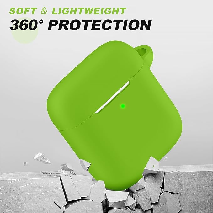 for AirPods Case Cover, Come with Cleaner Kit, Soft Silicone Protective Cover with Buckle, Compatible with Apple AirPods 2nd 1st Generation Charging Case, Front LED Visible, Fresh Green
