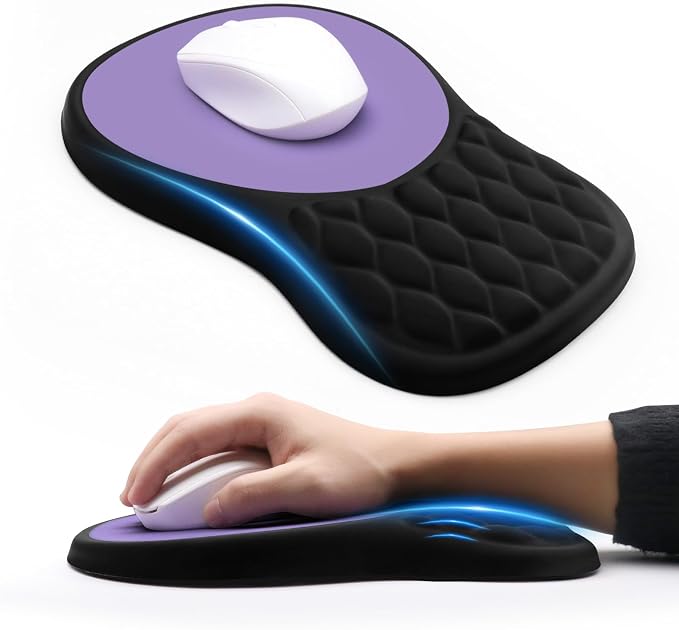 Ergonomic Mouse Pad with Wrist Rest Sloped Massage Design (Black + Purple) | Soft Comfortable Memory Foam Wrist Support for Pain Relief, Non-Slip PU Base, Office, Home, Gaming Mousepad for Desk