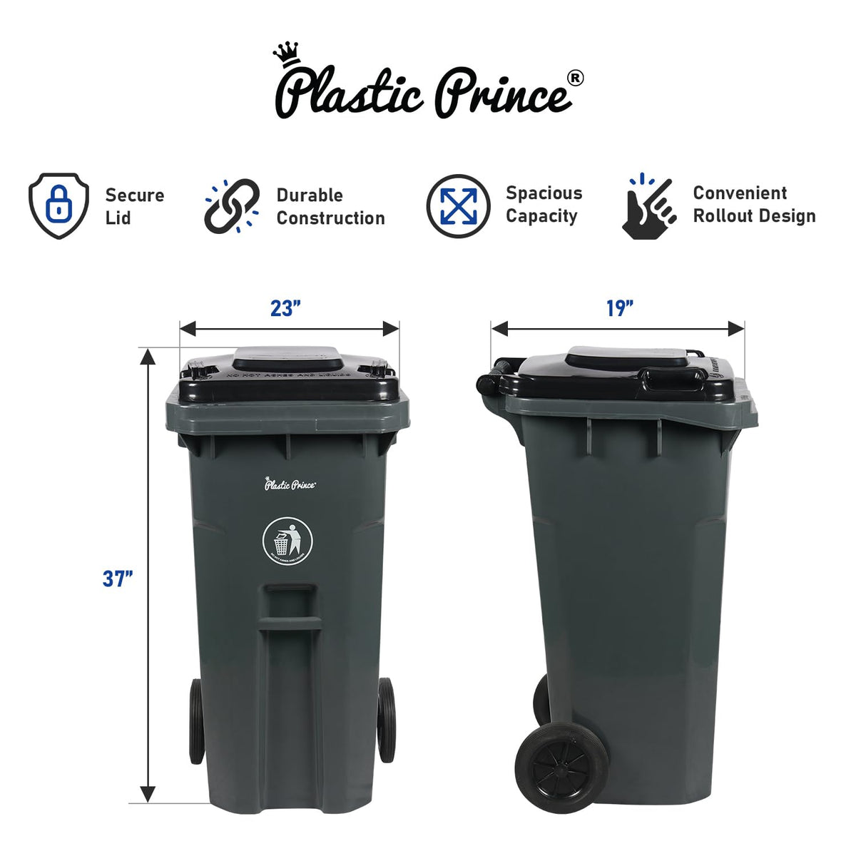 32 Gallon Trash Can with Wheels Rollout, Commercial Outdoor Trash Can Heavy-Duty Outside Garbage Can with Wheels, Gray