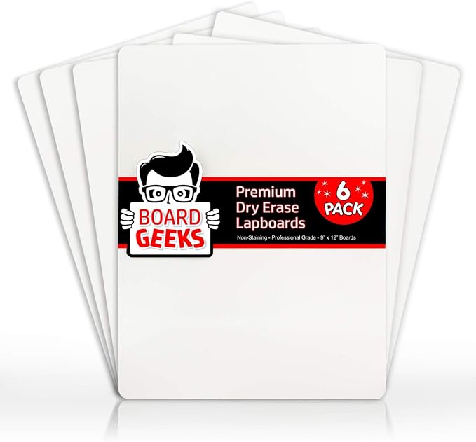Board Geeks 6 Small Dry Erase Board for Kids - Mini White Board for Students and Teachers - Durable and Portable Individual Whiteboard with Rounded Corners - Double Sided (9x12 Inches) (Pack of 6)