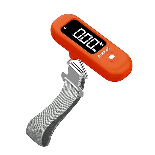 pack all Digital Luggage Scale for Travel, 110Lbs Capacity, 0.1Lb Precision | Handheld, Backlit LCD Display, Lb/Kg/Oz Conversion, Tare Function, Battery Included, Orange