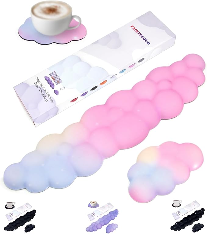 Silky Cloud Wrist Rest Set for Keyboard & Mouse, 16.9", Colorful | Memory Foam Arm Rest with Ergonomic Support Fits Full Keyboards and Reduces Typing Fatigue for Office, Gaming and Home Use