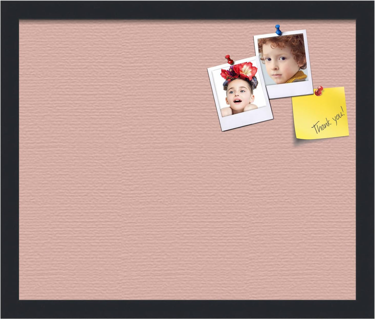 PinPix 18x15 Inch Cork Bulletin Board. This Decorative Framed Pin Board Comes with Pink Pastel Design and a Satin Black Frame. Ideal for Home Office Decor or Message Board (PinPix-1813)
