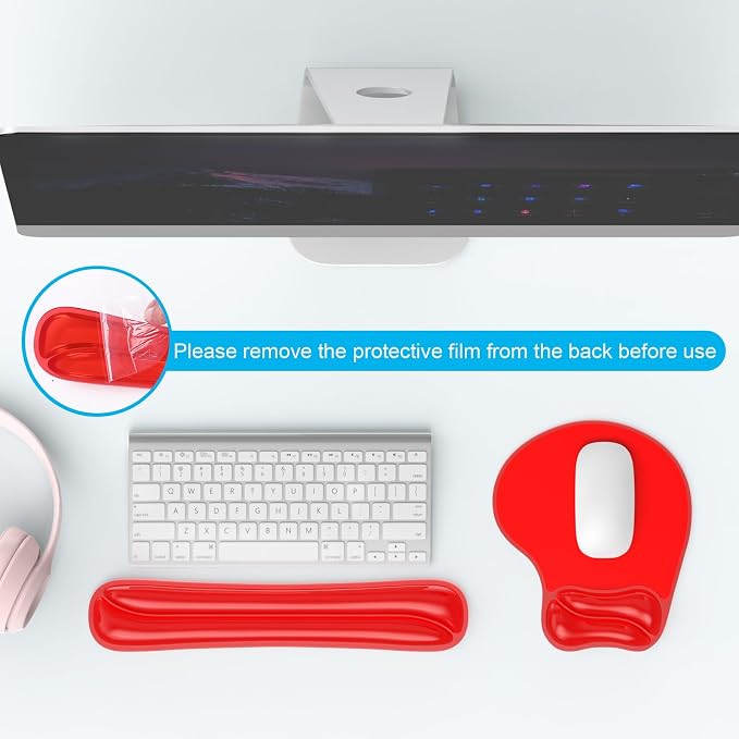 Gel Wrist Rest Mouse Pad Set, Ergonomic Support for Office Gaming | Ergonomic Keyboard and Mousepad with Wrist Support,Cooling Comfort, Non-Skid Base, Easy Clean, for Home and Work Desk Red