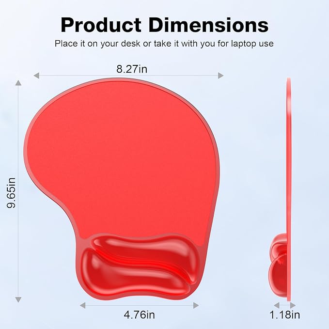 Gel Mouse Pad with Wrist Rest, Ergonomic for Laptop, Non-Slip Base | Cooling Gel Comfort, Soft Squishy Wrist Support, Easy to Clean, Non-Slip PU Base, for Office & Home Desk Red