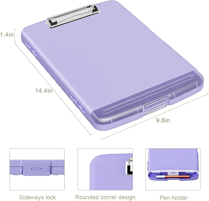 Piasoenc Clipboard with Storage, 8.5 x 11 Clip Board with Pen Holder,Purple | High Capacity, Heavy Duty Plastic Organization Box for A4 Legal Paper Folder, Folio & Side-Opening Nurses, Teachers, Student