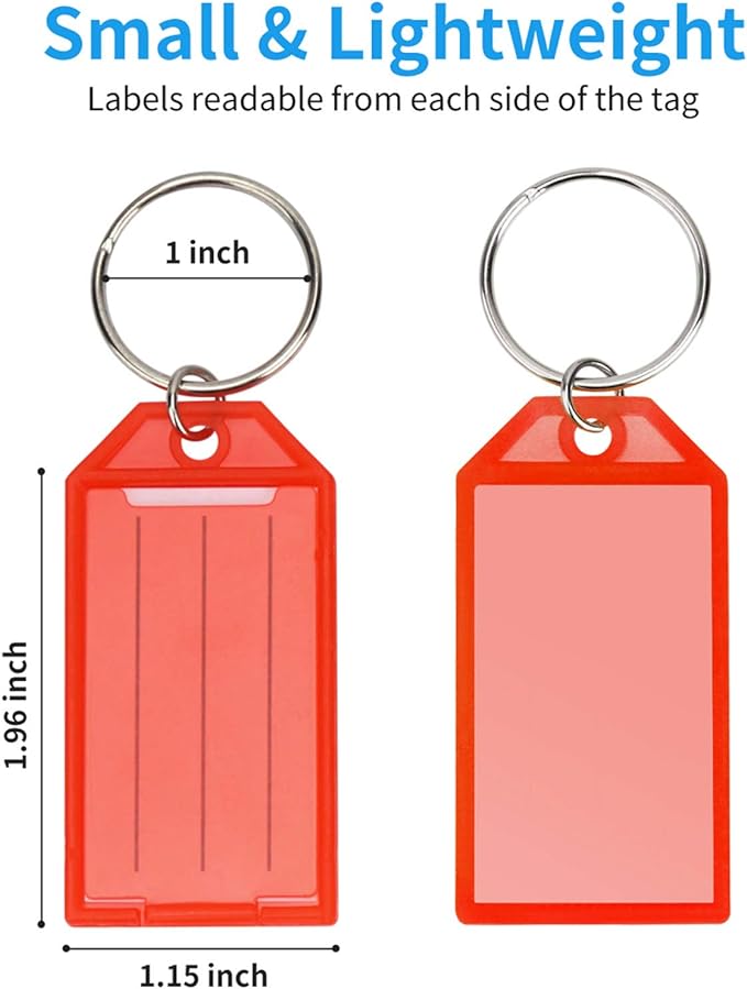 Cuttte 16 Pack Plastic Key Tags, Key Labels with Ring and Label Window, 8 Colors