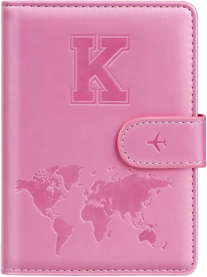 Passport Holder Cover Initial Letter A-Z Travel Wallet Personalized | Travel Essentials, Embossed Design, RFID Blocking, Personalized Gift, Passport Book Holders for Women Girls, Pink-K
