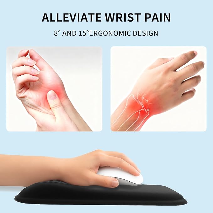 Ergonomic Mouse Pad with Wrist Rest Set, Super Soft Memory Foam Relief-Pain for Computer Keyboard, Non-Slip Arm Palm Rests Cushion PU Base for Office and Home (Classic Black)