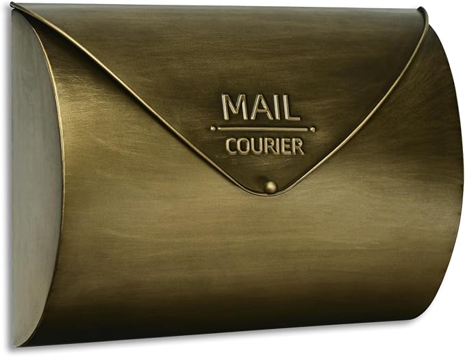 Outdoor Wall Mount Mailbox, 13 x 3.24 x 10.3 inch Antique Brass Waterproof Mail Box, Heavy Duty Wall-Mounted Mailboxes for Home, Envelopes, Magazines & Small Packages