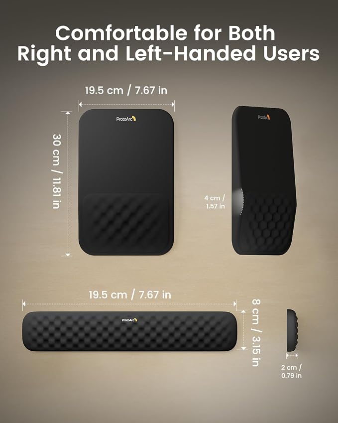 ProtoArc KMP50 Ergonomic Mouse Pad with Wrist Rest, Lycra Surface, Black | 8° slope & massage points with slow-rebound memory foam, Non-slip base. Relieves wrist strain for office & home